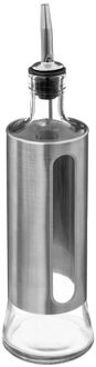 Azijn/Olie fles voor op tafel - glas/metaal - transparant/zilver