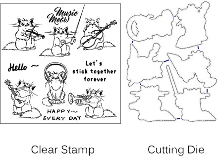 AZSG YCCD-428 Music cats Clear Stamps Cutting Dies Set for DIY Scrapbooking/Photo Album Decorative Craft Chapte
