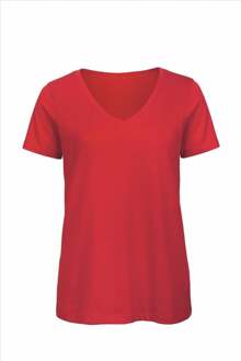 B&C Basic dames t-shirt v-hals - Kleur: Rood, Maat: XS