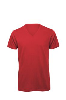 B&C heren t-shirt v-hals - Kleur: Rood, Maat: S