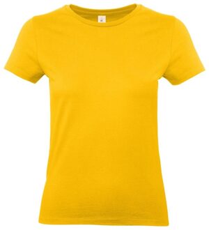 B&C Set van 2x stuks basic dames t-shirt goud geel met ronde hals, maat: S (36) S