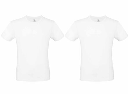 B&C Set van 2x stuks wit basic t-shirt met ronde hals voor heren van katoen, maat: M (50)