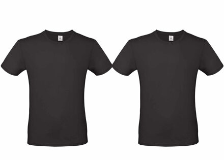 B&C Set van 2x stuks zwart basic t-shirt met ronde hals voor heren van katoen, maat: 2XL (56) - XXL