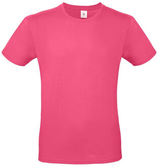 B&C Set van 3x stuks fuchsia roze basic t-shirt met ronde hals voor heren van katoen, maat: L (52)