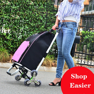 B-LIFE Grocery Cart with Wheels Folding Shopping Cart with Large Heavy-Duty and Rolling Swivel Wheels Easy to Climb The Stair