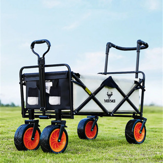 B-LIFE Heavy Duty Collapsible Folding Wagon Shopping Cart Utility Outdoor Camping Garden Universal Wheels Adjustable Handle