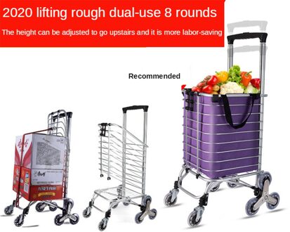 B-LIFE Lichtgewicht Winkelwagentje Met Herbruikbare Verwisselbare Boodschappentas Compact Staande Vouw Zware Trap Klimmen Wielen wit