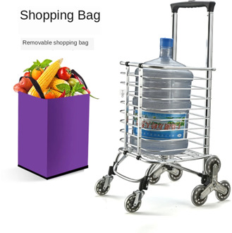 B-LIFE Lightweight Shopping Cart with Reusable Removable Shopping Bag Compact Standing Fold Heavy Duty Stair Climbing Wheels