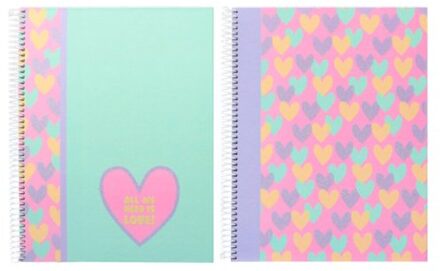 B'log hearts - schrift spiraal hardcover a4, gelinieerd