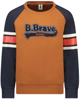 B.Nosy Jongens sweater b.brave met strepen op de mouwen wood Bruin - 104