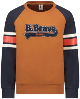 B.Nosy Jongens sweater b.brave met strepen op de mouwen wood Bruin - 128
