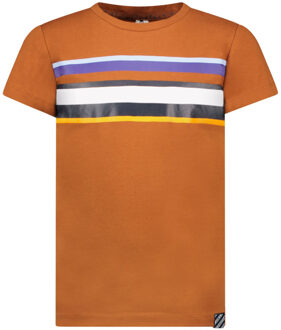 B.Nosy Jongens t-shirt met gekleurde strepen wood Bruin - 164