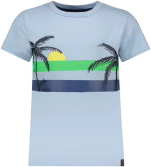 B.Nosy Jongens t-shirt palmtree color print blizzard Blauw - 140