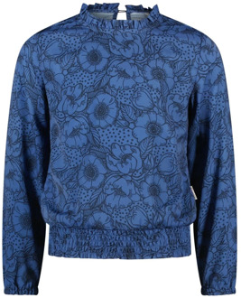 B.Nosy Meisjes blouse met flowerprint en gesmokte tailleband great flower Blauw - 116