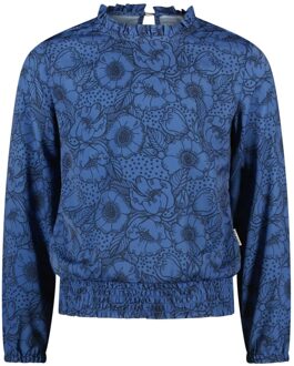 B.Nosy Meisjes blouse met flowerprint en gesmokte tailleband great flower Blauw - 164