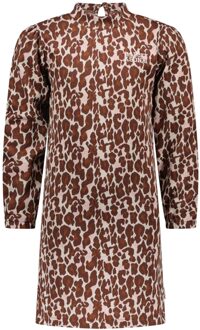 B.Nosy Meisjes jurk met puffy schouders jacquard lucky leopard Bruin - 128