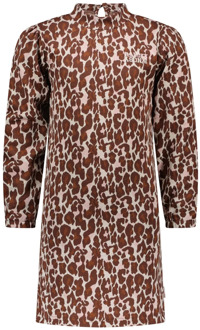 B.Nosy Meisjes jurk met puffy schouders jacquard lucky leopard Bruin - 164