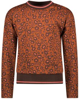B.Nosy Meisjes sweater bruin - Bodine - Panter beyond AOP - Maat 158/164