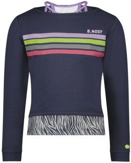 B.Nosy Meisjes sweater met losse top stripes navy Blauw - 164