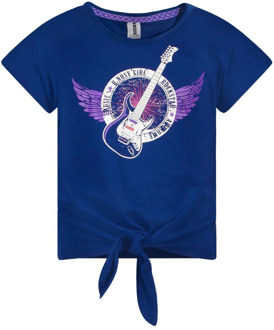 B.Nosy Meisjes t-shirt met knoop quitar lake Blauw - 104