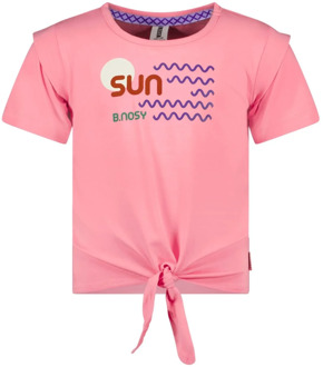 B.Nosy Meisjes t-shirt met knoop sun geranium Roze - 104