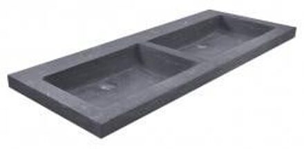 B-stone hardstenen dubbele meubelwastafel met 2 kraangaten 120x46x5 cm, zwart