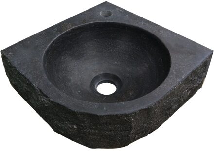 B-stone hoekfontein hamerslag 30x30x10 cm met kraangat midden, zwart