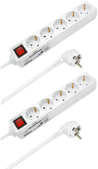 B-Tech Stekkerdoos 2x 5-voudig - met randaarde en schakelaar - wit - snoer van 141 cm