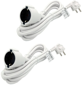 B-Tech Verlengsnoer/verlengkabel - 2x - voor ronde stekkers - wit - 300 cm - Elektra kabels