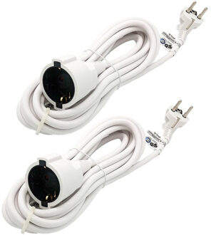 B-Tech Verlengsnoer/verlengkabel - 2x - voor ronde stekkers - wit - 500 cm - Elektra kabels