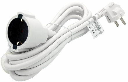 B-Tech Verlengsnoer/verlengkabel - voor ronde stekkers - wit - 300 cm - Elektra kabels