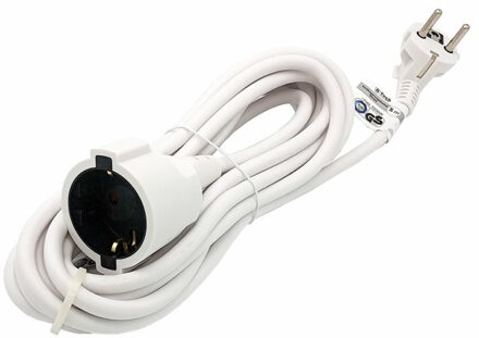 B-Tech Verlengsnoer/verlengkabel - voor ronde stekkers - wit - 500 cm - Elektra kabels