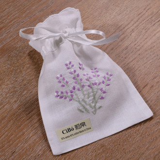B010 : 1 piece White ramie/cotton Hand embroidery Lavender gift bags Storage bags 5x7 inches sachet bags, travel pouch