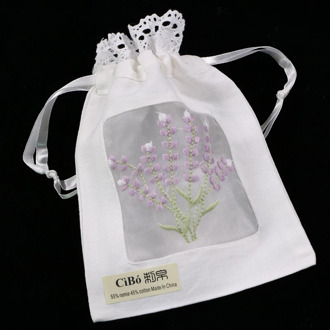 B011 : 12 pieces White ramie/cotton embroidery Lavender gift bags Lace edge Storage bags 5x7 inches sachet bags, travel pouch