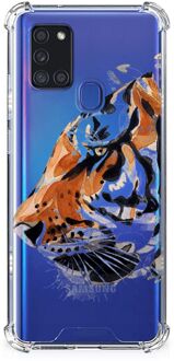 B2Ctelecom Anti Shock Bumper Case Samsung Galaxy A21s Smartphone hoesje met doorzichtige rand Tiger