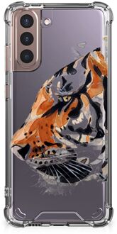 B2Ctelecom Anti Shock Bumper Case Samsung Galaxy S21 Plus Smartphone hoesje met doorzichtige rand Tiger