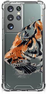 B2Ctelecom Anti Shock Bumper Case Samsung Galaxy S21 Ultra Smartphone hoesje met doorzichtige rand Tiger