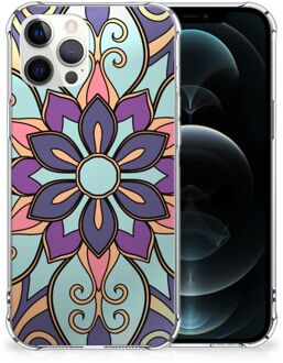 B2Ctelecom Anti Shock Case iPhone 12 Pro Max Telefoonhoesje  met doorzichtige rand Paarse Bloem