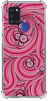 B2Ctelecom Anti Shock Case Samsung Galaxy A21s Telefoonhoesje  met doorzichtige rand Swirl Pink