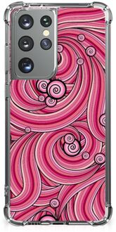 B2Ctelecom Anti Shock Case Samsung Galaxy S21 Ultra Telefoonhoesje  met doorzichtige rand Swirl Pink