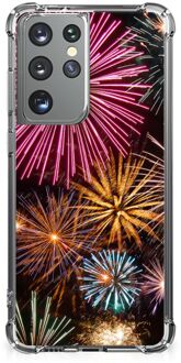 B2Ctelecom Anti-shock Hoesje met foto Samsung Galaxy S21 Ultra Telefoon Hoesje met doorzichtige rand Vuurwerk