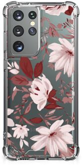 B2Ctelecom Anti Shock Hoesje Samsung Galaxy S21 Ultra GSM Hoesje met doorzichtige rand Watercolor Flowers