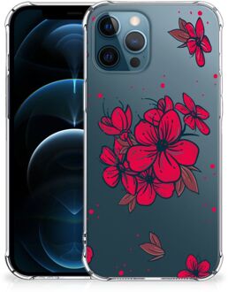 B2Ctelecom Anti Shock hybrid Case iPhone 12 | 12 Pro Telefoon Hoesje met doorzichtige rand Blossom Red