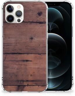 B2Ctelecom Anti Shock hybrid Case iPhone 12 Pro Max Telefoon Hoesje met doorzichtige rand Old Wood