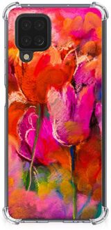 B2Ctelecom Anti Shock hybrid Case  Samsung Galaxy A12 Anti Shock Bumper Case met transparante rand Tulips