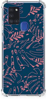 B2Ctelecom Anti Shock hybrid Case Samsung Galaxy A21s Silicone Hoesje met transparante rand Palm Leaves