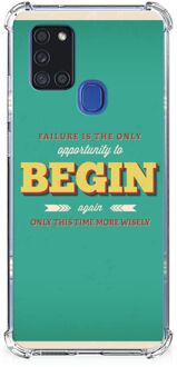 B2Ctelecom Anti Shock hybrid Case Samsung Galaxy A21s Smartphone hoesje met doorzichtige rand Quote Begin