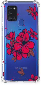 B2Ctelecom Anti Shock hybrid Case Samsung Galaxy A21s Telefoon Hoesje met doorzichtige rand Blossom Red