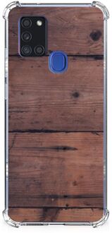 B2Ctelecom Anti Shock hybrid Case Samsung Galaxy A21s Telefoon Hoesje met doorzichtige rand Old Wood