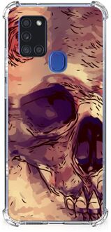 B2Ctelecom Anti Shock hybrid Case Samsung Galaxy A21s Telefoonhoesje  met doorzichtige rand Skullhead